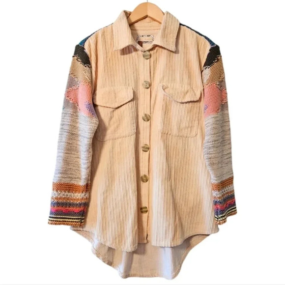 Anthropologie Pilcro Easygoing Shirt Boho Corduroy Knit Women’s Jacket Cream S. - Picture 7 of 16
